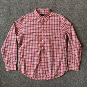 Ralph Lauren Mens Large Red Green Plaid Button Down Cotton Poplin Shirt L